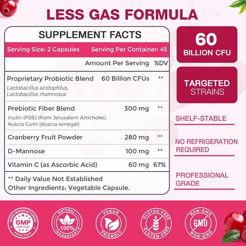 ZEBORA Probiotics for Women, Vaginal Probiotic with Cranberry, Organic Prebiotics, D-Mannose, & Vitamin C - Support Urinary Tract Health, Vaginal pH, & Gut Health - Gluten Free, 90 Vegan Capsules in Kuwait