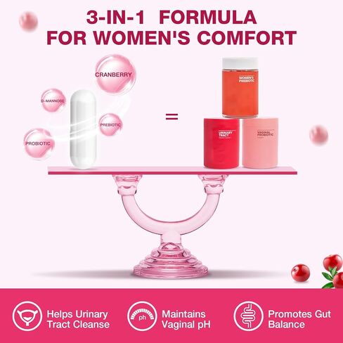 ZEBORA Probiotics for Women, Vaginal Probiotic with Cranberry, Organic Prebiotics, D-Mannose, & Vitamin C - Support Urinary Tract Health, Vaginal pH, & Gut Health - Gluten Free, 90 Vegan Capsules in Kuwait