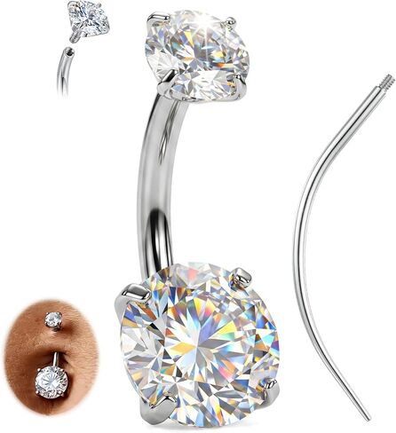 AceFun Titanium Belly Button Ring Gold Silver 14G 6mm 8mm 10mm 12mm 14mm G23 Belly Button Piercing Bar with Insertion Piercing Taper Externally Threaded Navel Piercing Jewelry for long Nails Women in Saudi Arabia