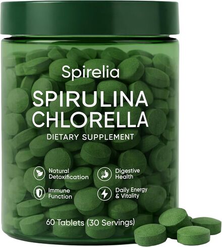 Spirelia Spirulina & Chlorella Tablets, Plant-Based Complex with Protein & Nutrients, Non-GMO, Gluten-Free, 60 Tablets (30-Day Supply) in Kuwait