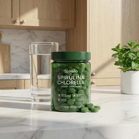 Spirelia Spirulina & Chlorella Tablets, Plant-Based Complex with Protein & Nutrients, Non-GMO, Gluten-Free, 60 Tablets (30-Day Supply) in Kuwait