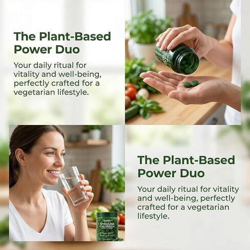 Spirelia Spirulina & Chlorella Tablets, Plant-Based Complex with Protein & Nutrients, Non-GMO, Gluten-Free, 60 Tablets (30-Day Supply) in Kuwait