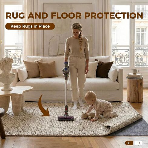 Rug Pad 5 x 7 Ft Non-Slip, Felt and Natural Rubber Backing, 1/4" Thick, Cushioned Gripper Pads, Keep Rugs in Place, Carpet Runners, Protective Padding Under Area Rugs, Hardwood Floors Protection in Saudi Arabia
