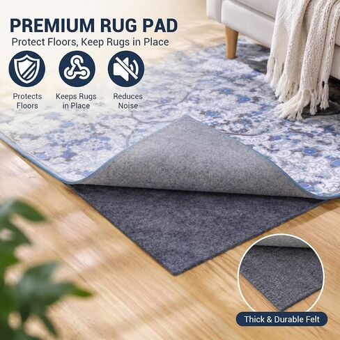 Non Slip Rug Pad 8x10 Ft, 1/8 Inch Thin Felt & Rubber Backing, Non Skid Rug Gripper for Hardwood Floors, Anti-Slip Carpet Pad for Area Rugs, Floor Protection, Moisture Resistant & Easy Trim in Saudi Arabia
