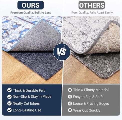 Non Slip Rug Pad 8x10 Ft, 1/8 Inch Thin Felt & Rubber Backing, Non Skid Rug Gripper for Hardwood Floors, Anti-Slip Carpet Pad for Area Rugs, Floor Protection, Moisture Resistant & Easy Trim in Saudi Arabia
