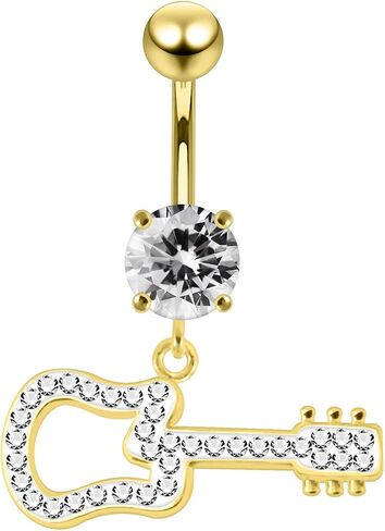 Multi Crystals Guitar Dangling Design 925 Sterling Silver with Stainless Steel Belly Ring - Belly Button jewelry - Navel jewelry in Kuwait