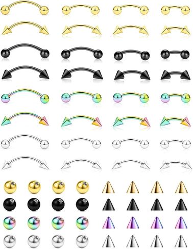 JELIEE 64pcs Eyebrow Piercing Jewelry Surgical Steel Rook Piercing Jewelry Curved Barbell Tiny Eyebrow Ring Vertical Labret Lip Jewelry Ear Rook Helix Conch Daith For Women Men 16g 6mm/8mm/10mm/12mm in Kuwait