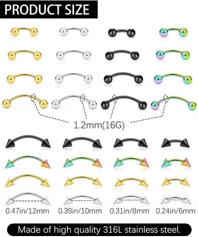 JELIEE 64pcs Eyebrow Piercing Jewelry Surgical Steel Rook Piercing Jewelry Curved Barbell Tiny Eyebrow Ring Vertical Labret Lip Jewelry Ear Rook Helix Conch Daith For Women Men 16g 6mm/8mm/10mm/12mm in Kuwait