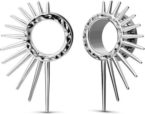 PUNKYOUTH Solar Flare Ear Tunnels Screw Fit Ear Gauges 316L Stainless Steel Radiant Sunburst Spikes Expander Plugs Unique Celestial Body Piercing Jewelry for Men Women 6mm to 25mm 2g to 1 inch in Kuwait