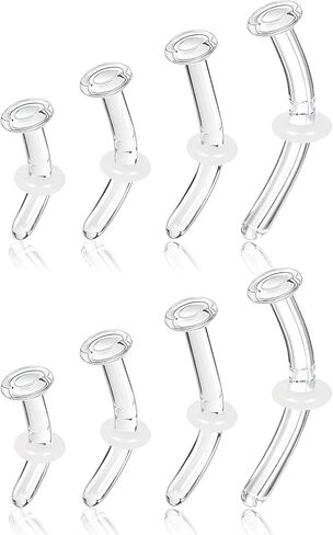 Xpircn 14G 16G 18G مثبتات ثقب الزجاج للحاجبين، غضروف الأنف، مجوهرات ثقب البطن المنحنية الشفافة، حلقة زر زجاجية، محارة، محارم، مثبت لسان، زنمة in Kuwait