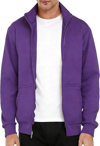 TUVEKE Men's fleece Zip up jacket Casual lightweight Sweatshirts Mock Neck Long Sleeve Outdoor Jackets With Pockets in Saudi Arabia