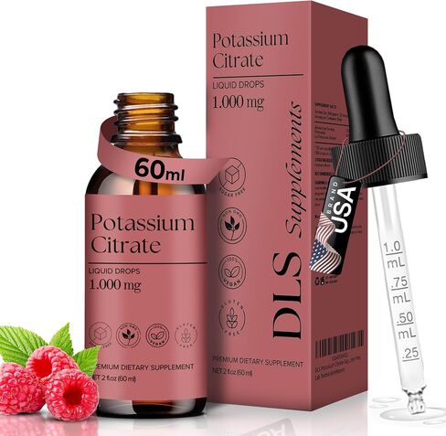 DLS Potassium Citrate Liquid & High Potassium Supplement 1000 mg Drops – Absorption Electrolyte & Kidney Support – Uric Acid Balance, Muscle & Nerve Function – Non-GMO, Vegan, Sugar Free 60 ml 2 fl oz in Saudi Arabia