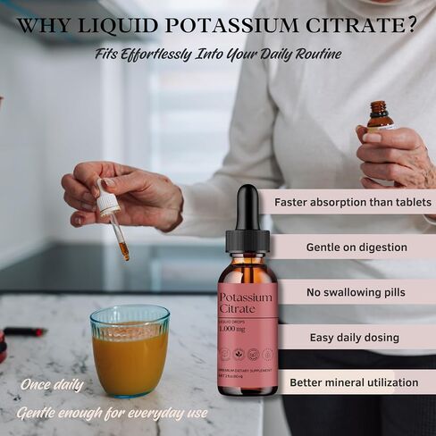 DLS Potassium Citrate Liquid & High Potassium Supplement 1000 mg Drops – Absorption Electrolyte & Kidney Support – Uric Acid Balance, Muscle & Nerve Function – Non-GMO, Vegan, Sugar Free 60 ml 2 fl oz in Saudi Arabia
