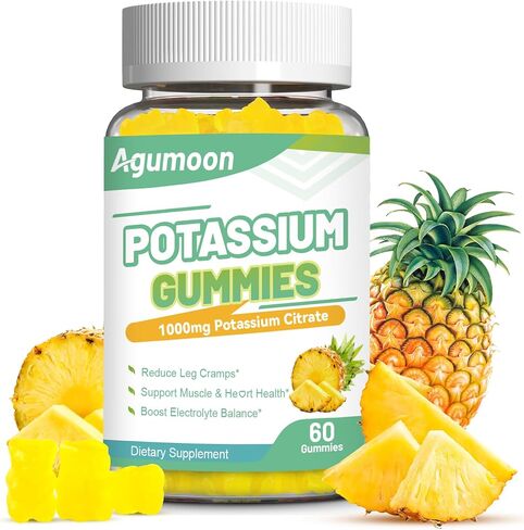 Potassium Gummies 1000mg, Potassium Citrate Gummies for Adults Women & Men, Chewable Potassium Supplement Support Leg Cramps & Muscle Health - Sugar Free, Vegan,60 Count in Saudi Arabia
