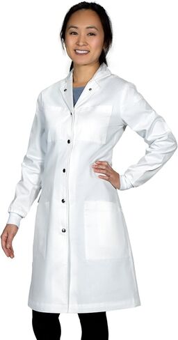 The Lab Coat Project - 100% Cotton Chemistry Women's 6-Pocket Long, Fitted with Snaps, Cuffed Sleeves, Howie Collar, & Belt in Saudi Arabia