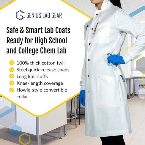 The Lab Coat Project - 100% Cotton Chemistry Women's 6-Pocket Long, Fitted with Snaps, Cuffed Sleeves, Howie Collar, & Belt in Saudi Arabia