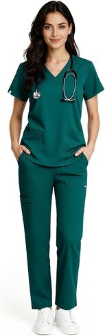 Scrubs for Women Set - 9-Pocket V-Neck scrub Top & Stretch Womens Scrub Pants, Professional Nurse Scrubs in Saudi Arabia