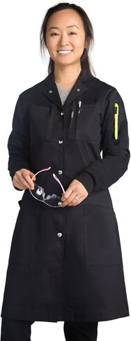 The Lab Coat Project - 100% Cotton Chemistry Women's 6-Pocket Long, Fitted with Snaps, Cuffed Sleeves, Howie Collar, & Belt in Saudi Arabia