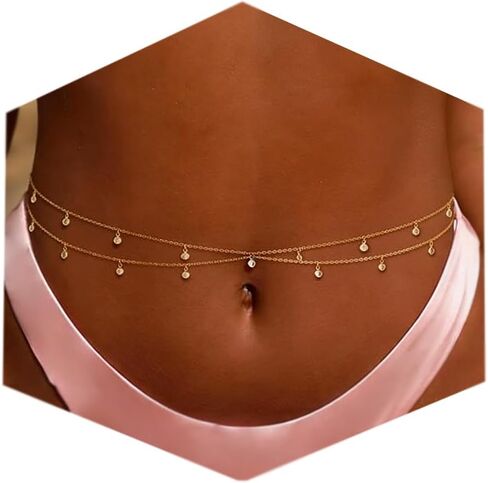 Longita Belly Chain Gold Silver Waist Chain for Women Waist Stomach Jewelry Women Belly Chains for Dress Rhinestone Sexy Body Chains Bikini Beach Vacation non Tarnish Waterproof Adjustable Plus Size in Kuwait