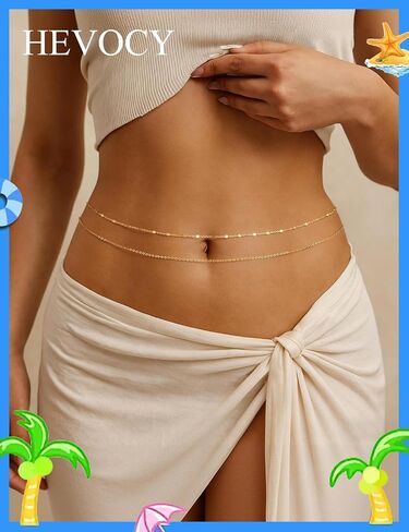 Gold Waist Chain for Women, Trendy Layered Belly Chain Jewelry, Adjustable Body Chain for Beach & Summer Outfit in Saudi Arabia