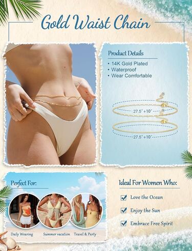 Gold Waist Chain for Women, Trendy Layered Belly Chain Jewelry, Adjustable Body Chain for Beach & Summer Outfit in Saudi Arabia
