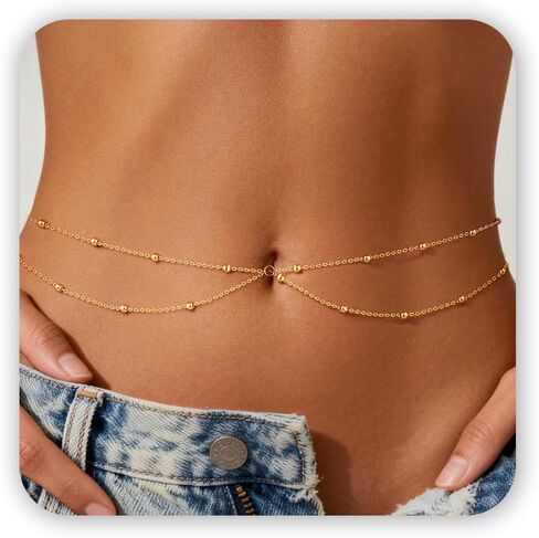 Gold Waist Chain for Women, Trendy Layered Belly Chain Jewelry, Adjustable Body Chain for Beach & Summer Outfit in Saudi Arabia