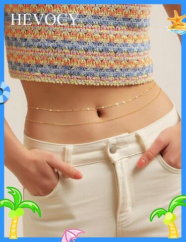 Gold Waist Chain for Women, Trendy Layered Belly Chain Jewelry, Adjustable Body Chain for Beach & Summer Outfit in Saudi Arabia