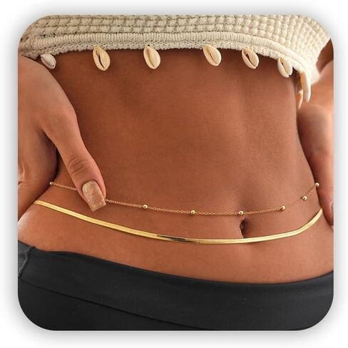 Gold Waist Chain for Women, Trendy Layered Belly Chain Jewelry, Adjustable Body Chain for Beach & Summer Outfit in Saudi Arabia
