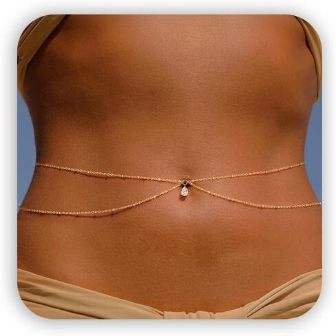 Gold Waist Chain for Women, Trendy Layered Belly Chain Jewelry, Adjustable Body Chain for Beach & Summer Outfit in Saudi Arabia