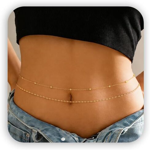 Gold Waist Chain for Women, Trendy Layered Belly Chain Jewelry, Adjustable Body Chain for Beach & Summer Outfit in Saudi Arabia