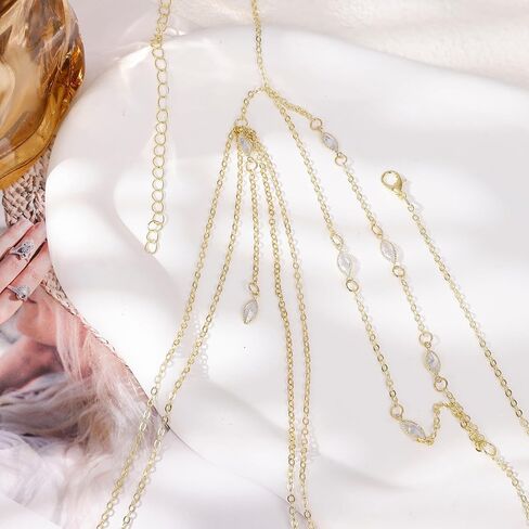 سلاسل الجسم مطلية بالذهب عيار 14 قيراط للنساء، سلسلة خصر مثيرة ذات طبقات للبطن، سلسلة بيكيني متقاطعة، سلسلة صيفية للشاطئ، حجر الراين، خرز كريستالي، سلسلة صدر، عطلة، حفلة موسيقية، نادي ليلي، مجوهرات الجسم in Kuwait