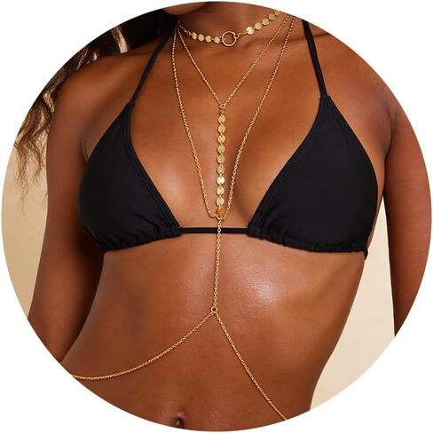 سلاسل الجسم مطلية بالذهب عيار 14 قيراط للنساء، سلسلة خصر مثيرة ذات طبقات للبطن، سلسلة بيكيني متقاطعة، سلسلة صيفية للشاطئ، حجر الراين، خرز كريستالي، سلسلة صدر، عطلة، حفلة موسيقية، نادي ليلي، مجوهرات الجسم in Kuwait