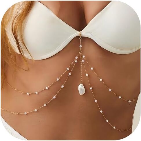 14K Gold Plated Pearl Body Chains for Women – Dainty Layered Bikini Belly & Waist Chain, Sexy Body Jewelry for Summer Beach Vacation & Parties in Saudi Arabia