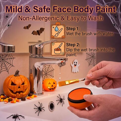 Orange Jumpsuit Halloween Costume with Inflatable Belly Yellow Mustache Eyebrows & Face Paint Cosplay Party Outfit in Saudi Arabia