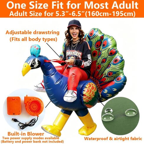 Adult Inflatable Riding Peacock Costume, Blow Up Ride-On Peacock Suit for Men and Women, Funny Halloween Christmas Holiday Party Outfit in Saudi Arabia
