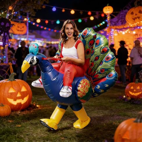 Adult Inflatable Riding Peacock Costume, Blow Up Ride-On Peacock Suit for Men and Women, Funny Halloween Christmas Holiday Party Outfit in Saudi Arabia