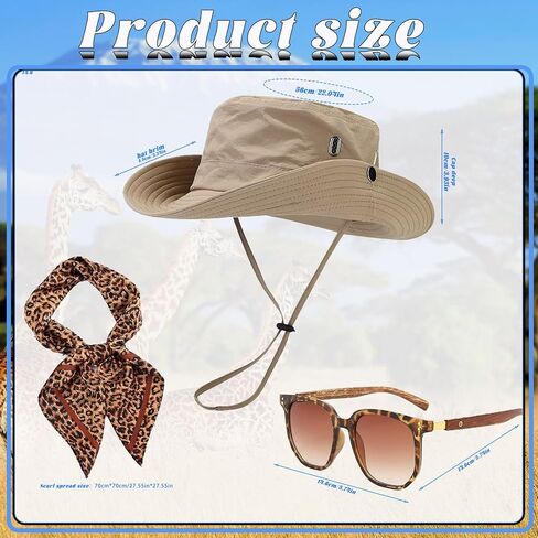 Safari Costume Women, 4 PCS Zoo Keeper Costume Adult Includes Safari Hat Outfit Accessories, Leopard Print Scarf, Light-Proof Glasses, Rave Party in Saudi Arabia
