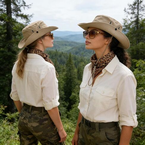Safari Costume Women, 4 PCS Zoo Keeper Costume Adult Includes Safari Hat Outfit Accessories, Leopard Print Scarf, Light-Proof Glasses, Rave Party in Saudi Arabia
