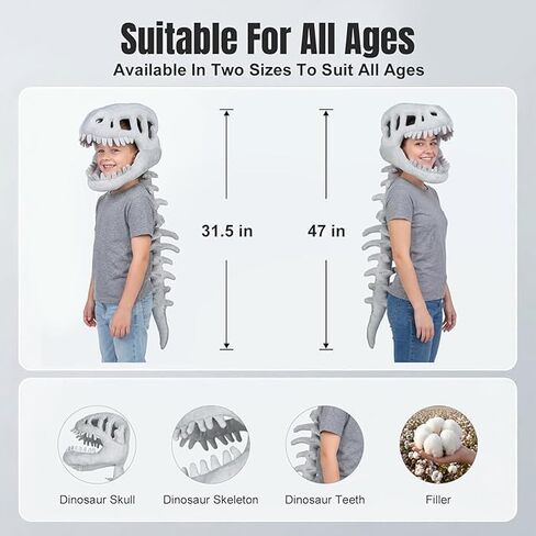 Realistic 3D Dinosaur Costume, Dinosaur Skeleton Outfit with Skull Cosplay Props in Saudi Arabia