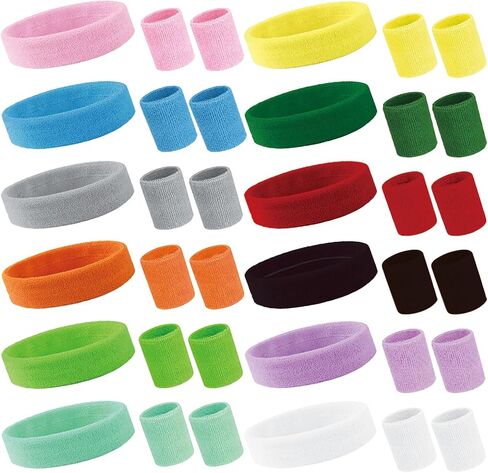 36 Pcs Sweat Band Headband Wristbands Set for Men Women,24 PCS Athletic Sweat Bands,12 PCS Sports Headband,Moisture Wicking Sweatbands Set for Tennis Basketball Sports Competitions(12 colors) in Saudi Arabia