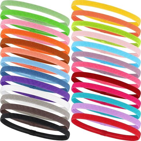 Sumind Thick Non-Slip Elastic Sport Headbands, Elastic Silicone Grip Exercise Hair and Sweatbands for Yoga(Assorted Colors,25 Pieces) in Kuwait