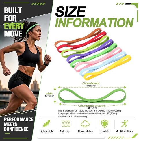 Sumind Thick Non-Slip Elastic Sport Headbands, Elastic Silicone Grip Exercise Hair and Sweatbands for Yoga(Assorted Colors,25 Pieces) in Kuwait