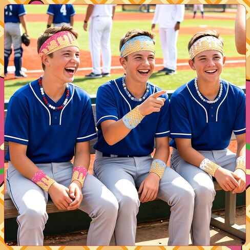 3 Set Ice Cream Baseball Headbands and Wristbands Sports Elastic Sweatbands with Beaded Necklace for Women Men Athletes Football Basketball Running Gym Party Favors in Kuwait