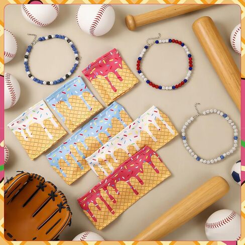 3 Set Ice Cream Baseball Headbands and Wristbands Sports Elastic Sweatbands with Beaded Necklace for Women Men Athletes Football Basketball Running Gym Party Favors in Kuwait