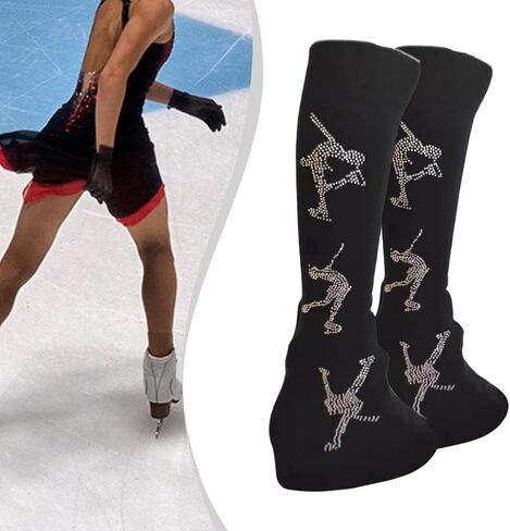 Skating Leg Warmers Extended Figure Skating Leg Warmers Women Figure Skating Leg Cover Over The Boot Sock Anti Slip Leg Cover Lightweight Comfortable, black knit in Saudi Arabia