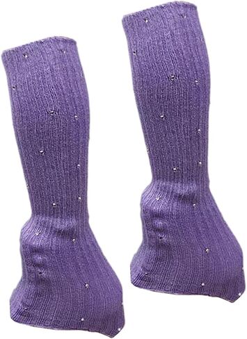 Skating Leg Warmers Over Knee Figure Skating Socks Knitting Accessories Lightweight Polyacrylicfibre Material Suitable for Winter Sports, Purple in Saudi Arabia