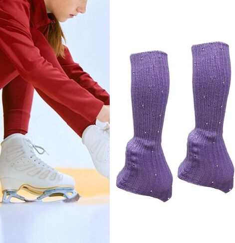 Skating Leg Warmers Over Knee Figure Skating Socks Knitting Accessories Lightweight Polyacrylicfibre Material Suitable for Winter Sports, Purple in Saudi Arabia