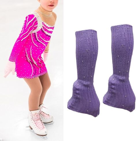 Skating Leg Warmers Over Knee Figure Skating Socks Knitting Accessories Lightweight Polyacrylicfibre Material Suitable for Winter Sports, Purple in Saudi Arabia