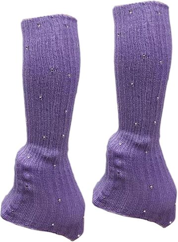 Skating Leg Warmers Over Knee Figure Skating Socks Knitting Accessories Lightweight Polyacrylicfibre Material Suitable for Winter Sports, Purple in Saudi Arabia