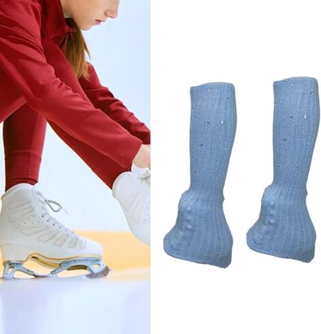 Skating Leg Warmers Over Knee Figure Skating Socks Knitting Accessories Lightweight Polyacrylicfibre Material Suitable for Winter Sports, Blue in Saudi Arabia